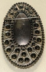 Vintage Cameo Brooch Black & White Lady Filigree Frame 2.75” Statement 1960 Gold
