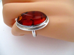 Womens Amber Ring Size 8 Elongated Oval 925 Sterling Silver