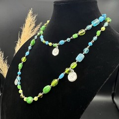 Multicolor Art Glass Lucite Bead 44” Long Flapper Necklace