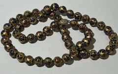 Vintage Chinese Cloisonné gold toned Bead Necklace Enamel Flower 28in