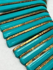 Vintage Egyptian Revival Necklace Robin Egg Blue Plastic Cleopatra Statement Bib