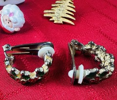 MCM Enamel Christmas Jewelry Lot Clip On Earrings Tree Pin Santa Bells Holiday