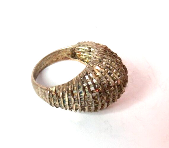 VINTAGE WOMENS 925 STERLING SILVER FANCY RING SIZE 6.75 & TOP 15MM WIDE