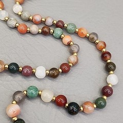 Vintage Stone Beaded Necklace 9mm Round Multicolor Assorted 28″