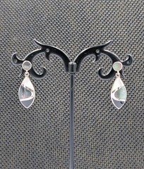 Vtg Sterling Silver Onyx Rainbow & White MOP Marquise Shape Dangle 925 Earrings