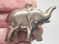LARGE 2″ Vintage Sterling Silver Puffy Elephant Pendant, Trunk Up