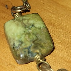 Vintage Artisan Jade Turquoise Carnelian Rutilated Quartz Necklace 14K GF