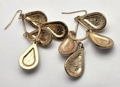 Vintage White Lucite Clear Crystal Teardrop Chandelier Earrings Gold Tone 2.5 In