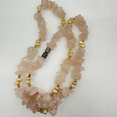 Vtg Rose Quartz Necklace Cluster Faux Glass Pearls Barrel Closure Estate