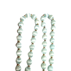 Vintage Light Pale Blue Silk Thread Wrapped Beaded Necklace 30″ Retro Costume