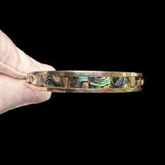 Vintage Alpaca Mexico Abalone Bangle Bracelet Silver Tone 7.75 in