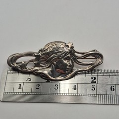 Modern Lady & Stars Art Nouveau Inspired Woman Profile Sterling Silver Brooch