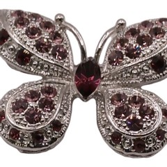 Vintage Pink Purple Rhinestone Butterfly Brooch Silver Tone Insect Pin 2 By 1 in
