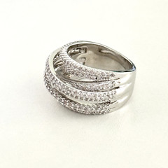 Ladies Clear CZ Multi Row Free Form Wrap Silver Tone Statement Ring Size 6