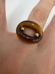 Vintage Ring Tigers Eye Donut Oval 14K Gold Womens Size 6 5.4 grams