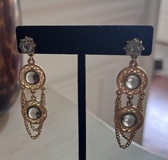 Vintage Celebrity Bezel Smokey Gray Crystal Stone Gold Chain Drop Earrings