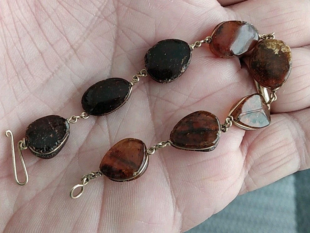 Vintage Baltic Amber Multi Color Wire Wrapped Link Bracelet 7 Inches