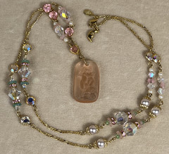 Vtg Kirks Folly Kissing Cherubs Pendant Necklace AB Rhinestones Retired 1990’s