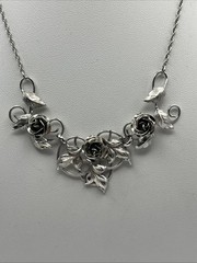 VTG Bond Boyd Sterling Silver Leaf&Rose Design Necklace-15.5 Inches