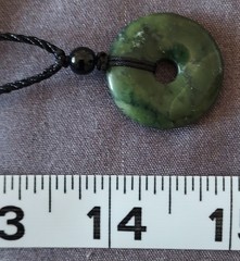 Natural Dark Green Nephrite Jade Pi Donut Pendant Necklace Lucky Cord 1″ ~~READ~