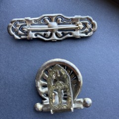 Vintage 1930s Art Deco Czech Rainbow Rhinestone Bar Brooch & Dress Clip Lot