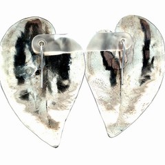 Vintage Modernist 925 Sterling Silver Moonstone Textured Mesh Ivy Leaf Earrings
