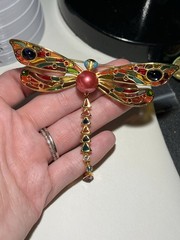 VTG Joan Rivers Stained Glass Crystal Plique-a-Jour Dragonfly Brooch Pin