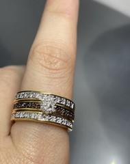 Womens Size 7 Ring Yellow Gold Plated Brown White Diamonds Engagement