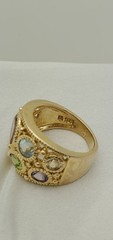 Silver Vermeil WIDE Multi-Gemstone Band-Sterling Silver-Gold Plated-Over 1tcw