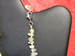 Natural Prehnite Gemstone beads w/Lt Grn Jadite strung & Knotted Necklace 19″ L
