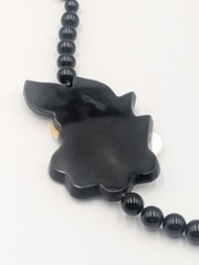 Karla Jordan Black Beaded Necklace + White Mother-of-Pearl Shell Flower Design