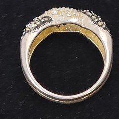 Sterling Silver Ladies Ring Marcasite & Clear CZ Pave Braided 2-tone Sz 7.5