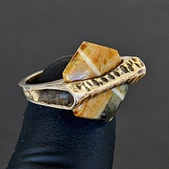 Vintage 925 Sterling Silver Brutalist Ring Raw Tiger Eye Modernist Statement