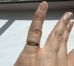 Vintage Estate 10K Gold Buckle Pinky Ring Open Back Tiny Diamond Accent