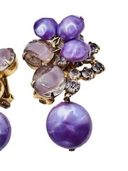 Vintage Juliana D&E Purple Rhinestone Pearl Necklace Earrings Set Book Piece