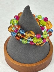 Vintage Colorful Lucite Triple Band Stretch Bracelet Green Blue Pink Orange
