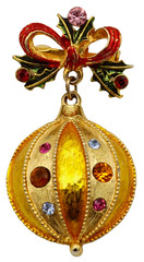 Vintage Christmas Holiday Ornament Brooch Pin Dangle Bow Holly Rhinestone
