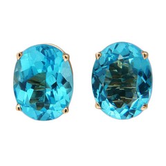 Vintage 5.00ct 9 X 7mm Oval London Blue Topaz 14k Yellow Gold Pierced Earrings
