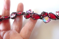 Vintage Signed Schiaparelli Bracelet Large Red & Pink Cabochon AB Crystals