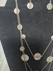 Vintage VCLM Necklace & Earring Set Coin Silver Tone Three Strand Necklace