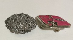 Two Pendant Pins No Chain Both Are Clean Shiny &very Nice Pins Sq. 1.25” Pink Si