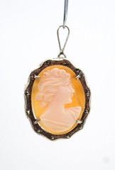 Vintage 800 European Silver Scalloped Frame Carved Portrait Shell Cameo Pendant