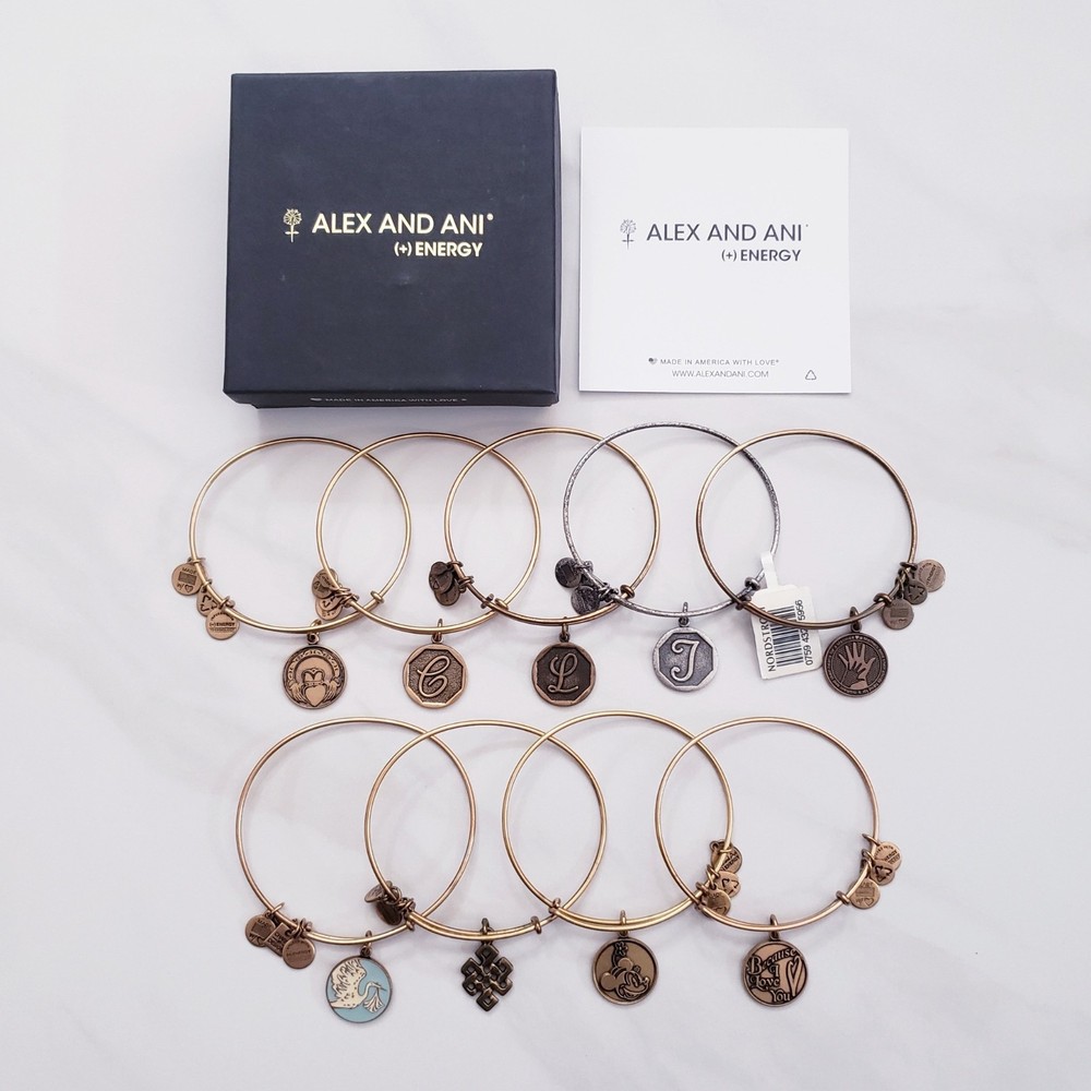 Lot of 9 Alex and Ani (+) Energy Bracelets & One Box – Initials, Disney Minnie