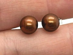 MO Vintage Sterling Silver 6mm Brown Pearl Stud Earrings 0.6 Grams