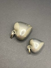 Vintage Silver Metal Puffy Heart Angel Caller Bell Pendant Lot Of 2 Sizes
