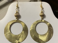 NEW LISTING* LG.HANDCRAFTED VTG.ENGRAVED GOLDEN BRASS- OPEN RING- EARRINGS-NEW#3