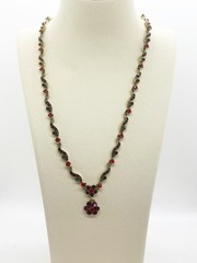 Vintage Rhinestone Necklace Red Crystal Gold Tone Flower Pendant JHS
