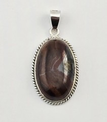 Vintage Sterling Silver Oval Gemstone Pendant 2.6g – Tiger Iron / Banded Jasper