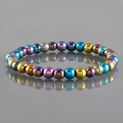 Natural Mystic Hematite Stone Bracelet Stretchable Handmade Bracelet Round Beads
