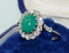 Antique Platinum Turquoise Diamond Halo Ring